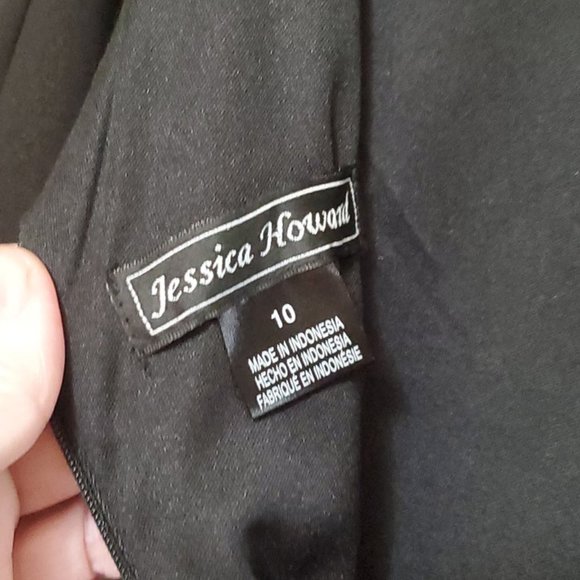 Women Jessica Howard 10 Cocktail Dress Black w/Striped Skirt Belt Beautiful NWT - Picture 4 of 10